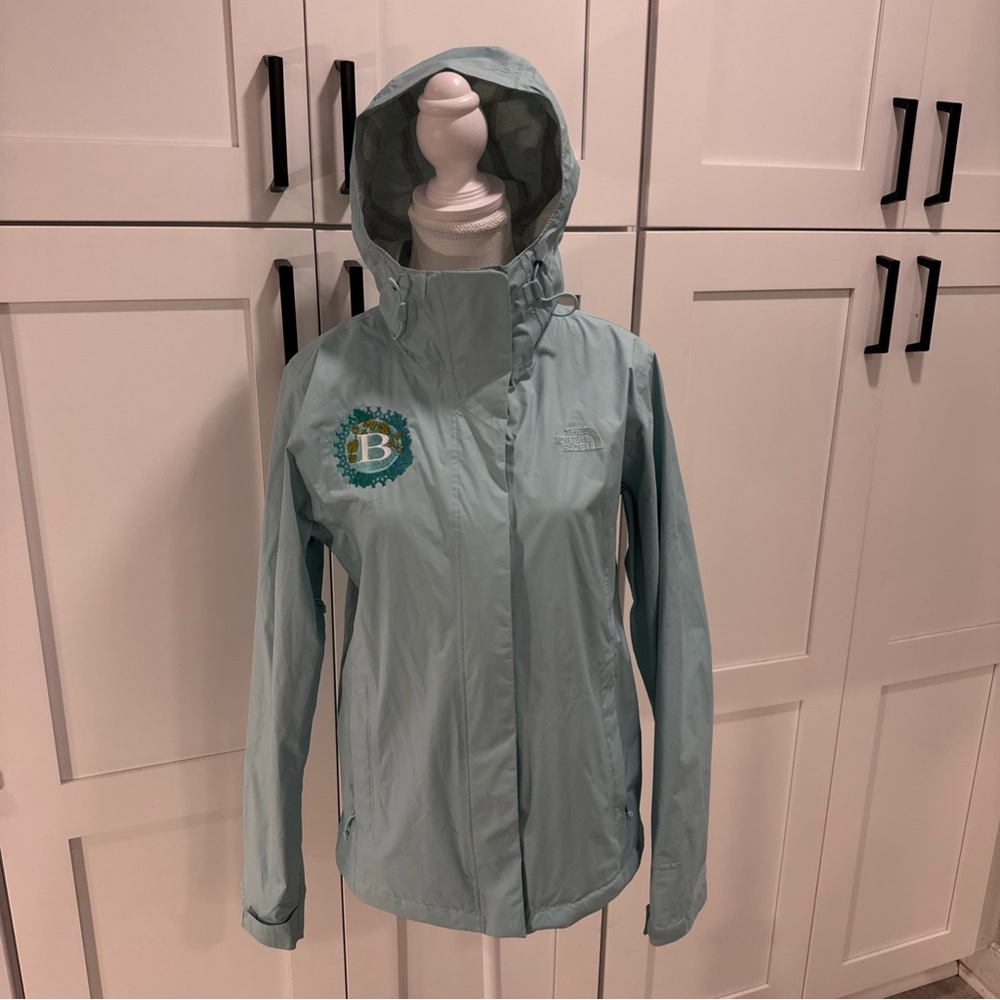The North Face Women's Light Blue Outdoor hooded Jacket monogrammed “B” small
